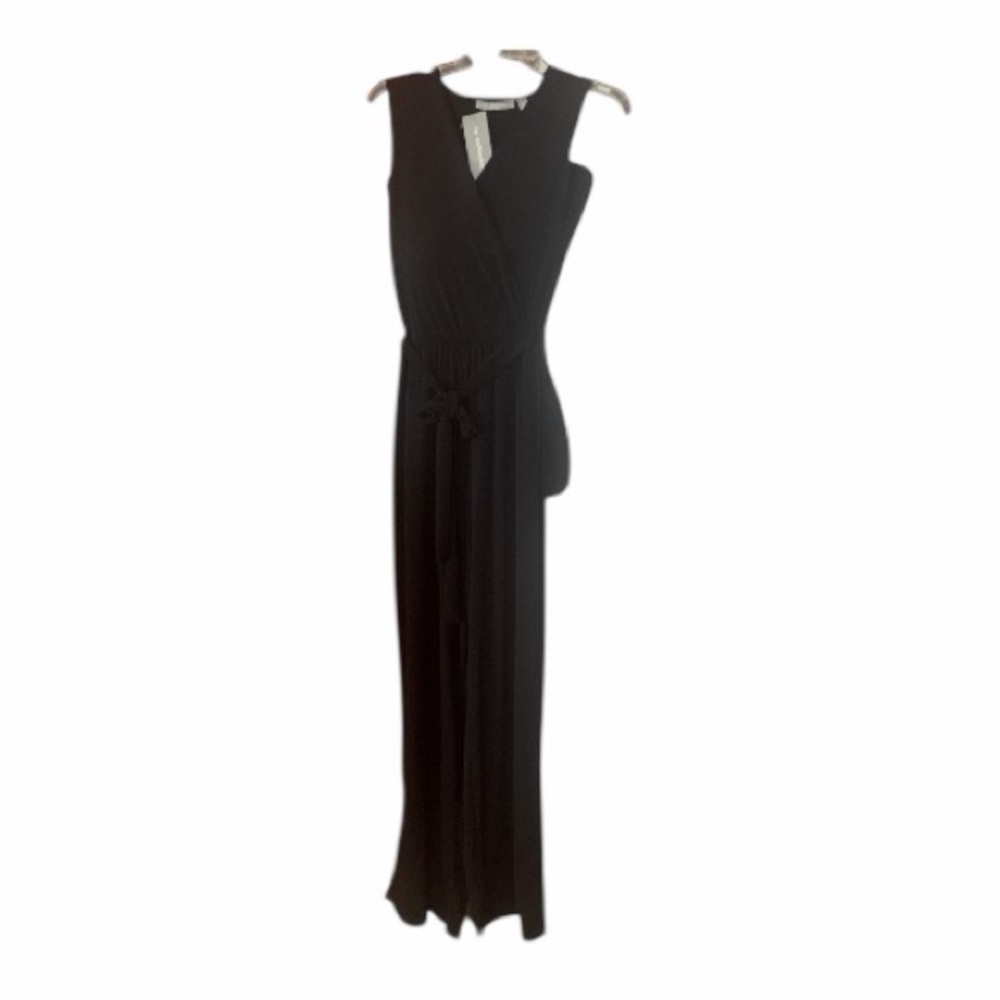 NY Collection Black Sleeveless Wrap-Front Jumpsuit w/ Tie Waist Women’s Size XL - Picture 7 of 9